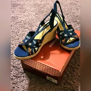 Navy TORRI Sandals with white & orange flower design
